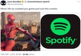 juno doodles @juno_doodles_ (commissions open!) When life so cooked you gotta pull out this combo 1:46 AM ⚫ Jul 8, 2024 21.3K Views Spotify R