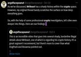 angelfacepeanut @angelfacepeanut ⚫ Oct 30 As we've discussed, MrBeast has a shady history within the crypto space. However, my original thread barely scratches the surface on how deep everything goes. So, with the help of some professional crypto investigators, let's dive even deeper into things. Here are our findings ****angelfacepeanut @angelfacepeanut ⚫ Oct 4 This is an incredible video that goes into several shady, borderline illegal details about MrBeast, one of which is regarding his crypto history. It's a great segment I recommend, but there's more to cover than what DogPack and Rosanna pointed out. Show more
