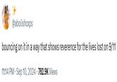 A tweet posted by @abolishcxps. The post reads, "bouncing on it in a way that shows reverence for the lives lost on 9/11."