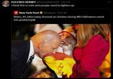 FUCCBOI HERMIT @fuccboihermit2 ⚫ Oct 31 i think this is cute and people need to lighten up NEW New York Post @nypost • Oct 30 Biden, 81, bites baby dressed as chicken during WH Halloween event trib.al/xKk2QyM