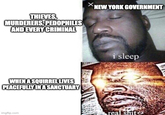 THIEVES, MURDERERS, PEDOPHILES AND EVERY CRIMINAL XNEW YORK GOVERNMENT WHEN A SQUIRREL LIVES PEACEFULLY IN A SANCTUARY imgflip.com i sleep real s---