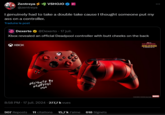 Zentreya VSHOJO @zentreya I genuinely had to take a double take cause I thought someone put my ass on a controller. Traduire le post Dexerto @Dexerto - 17 juil. Xbox revealed an official Deadpool controller with butt cheeks on the back XBOX DESIGNED BY DEADPOOL холо 8:58 PM. 17 juil. 2024 - 277,7 k vues 907 Reposts 11 citations 15,7 k J'aime 618 Signets DEADPOOL WOLVERINE MARVEL