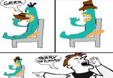 An edit of a webcomic by Crawfish Comic. In the comic, Perry the Platypus puts on a hat. Then, Doofenschmirtz yells "perry the platypus" at him.