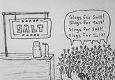 A political cartoon depicting a group of slugs chanting "slugs for salt" at a salt shaker making a speech on a stage, as if running for president. The comic was posted to Imgur in 2017 and is meant to criticize groups of people who support Trump for president despite his policies working against them.