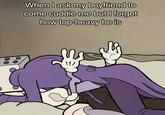 A meme captioned "When I ask my boyfriend to come cuddle me but I forget how muscular he is." Underneath the caption is an image of someone laying on top of their partner, who is struggling to breathe.