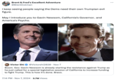 Tweet about Gavin Newsom, an American politician and businessman serving as the 40th governor of California since 2019 as a member of the Democratic Party. After "Kamala Harris":https://knowyourmeme.com/memes/people/kamala-harris lost the "2024 election":https://knowyourmeme.com/memes/events/2024-united-states-presidential-election--3 to "Donald Trump":https://knowyourmeme.com/memes/people/donald-trump, several "Twitter":https://knowyourmeme.com/memes/sites/twitter-x (now X) users began sharing videos, photos and memes about Gavin Newsom, describing him as "Patrick Bateman":https://knowyourmeme.com/memes/american-psycho-patrick-bateman, and the "sociopath" that the Democrats might need to win the 2028 elections. 