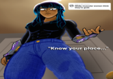 Reply to JD's comment Mildly muscular women think they're gods "Know your place..."