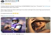 NFC North News @NFCNorthNewss WOW Hailey Welch (Hawk Tuah) has CONFIRMED that her "Pookie" is #Vikings quarterback Sam Darnold. She says they've been dating since Darnold got the starting quarterback job in Minnesota. Congratulations! ✔✔ (Via @talktuahpod) 11:45 AM - Oct 12, 2024 333.9K Views
