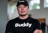 An AI generated image of Elon Musk. He is wearing a hat and black shirt that read "buddy."