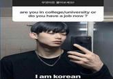 무엇이든 물어보세요! are you in college/university or do you have a job now? I am korean