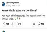 r/NoStupidQuestions u/Cold_Camel834 •⚫ 5h How do Muslim astronauts face Mecca? How would a Muslim astronaut face mecca in space? Do they just kinda... 184 ○ 90 114
