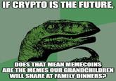 IF CRYPTO IS THE FUTURE, DOES THAT MEAN MEMECOINS ARE THE MEMES OUR GRANDCHILDREN WILL SHARE AT FAMILY DINNERS?
