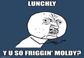 Y U SO MOLDY? LUNCHLY YU SO FRIGGIN' MOLDY? imgflip.com