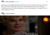 An "image macro":https://knowyourmeme.com/memes/image-macros of Jessica Lange saying, "There's not going to be a magical adventure, you stupid slut." It is attached to a post about growing up reading fantasy books.
