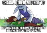 A meme about the Brazilian public healthcare system name being acronymized to SUS. The meme uses a piece of Undertale fan art.