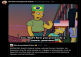 the thicc husband & father @lukeisamazing. 20h see, that's how you prosecute a former president AP The Associated Press @AP. 23h BREAKING: Brazil's federal police indicted former President Jair Bolsonaro and 36 other people on charges of attempting a coup to keep him in office after his electoral defeat in the 2022 elections. apnews.com/article/brazil...