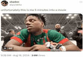 shadon @pvrekhs unfortunately this is me 5 minutes into a movie II GIF 040 9:39 AM Aug 18, 2024 - 3.6M Views SHOWSFEED