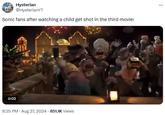 Hysterian @HysterianYT Sonic fans after watching a child get shot in the third movie: 0:02 8:35 PM - Aug 27, 2024 - 851.1K Views