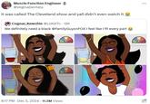 A tweet asking for a Black version of Family Guy. A response to the tweet reads, "It was called The Cleveland show and yall didn't even watch it 😭"