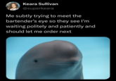 Keara Sullivan @superkeara Me subtly trying to meet the bartender's eye so they see I'm waiting politely and patiently and should let me order next