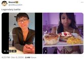 A tweet sharing a video of Cooking With Kya next to a Mochi Munchies video. The caption reads "Legendary battle."