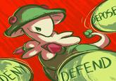 Breloom fan art using the "Deny, Defend, Depose":https://knowyourmeme.com/memes/deny-defend-depose catchphrase