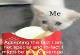 Me Accepting the fact I am not special and in-fact I might be below average.