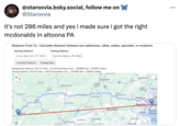 A post debunking the claim that the "McDonald's":https://knowyourmeme.com/memes/subcultures/mcdonalds in Altoona, Pennsylvania where "Luigi Mangione":https://knowyourmeme.com/memes/people/luigi-mangione-suspected-unitedhealthcare-ceo-shooter was detained is not 286 miles away from the "UHC CEO assassination":https://knowyourmeme.com/memes/events/assassination-of-unitedhealthcare-ceo-brian-thompson crime scene in New York.