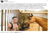 just wanted to thank Luigi Mangione for coming to my stall between the hours of 6am and 6pm on 12/04/24!! horse @rllyhungryhorse just wanted to thank Luigi Mangione for coming to my stall between the hours of 6am and 6pm on 12/04/24!! It was really helpful when you put new hay in my stall and washed the filtration system on the water buckets. Thank you! I loved how you never mentioned a gun or CEO! . 3:20 PM Dec 11, 2024 729.2K Views ...