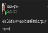 rox-and-prose Sep 16, 2023 Huh. Didn't know you could have French surgically removed.