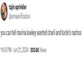 A tweet posted by @armaanification. The tweet reads, "you can tell marina lowkey wanted charli and lorde’s nachos."