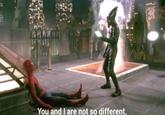 A still image from the 2002 Spider-Man movie and the caption "You And I Are Not So Different." 