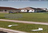 A screenshot of a home on Google Earth. The caption reads, "Somewhere on Google Earth it's 2010 and my childhood dog that we put down this year at 17 is 3 years old laying in her favorite spot."