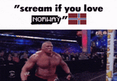 Brock Lesnar GIF caption meme captioned "Scream if you love Norway".
