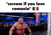 Brock Lesnar GIF caption meme captioned "Scream if you love Romania".