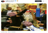Lebron James posts a photoshopped meme of his historic block against Andre Iguodala during game 7 of the 2016 NBA Finals between the Cleveland Cavaliers and the Golden State Warriors. The meme was posted after Joe Biden defeated Donald Trump in the 2020 U.S. elections, and shows Biden's face edited onto Lebron and Trump's face edited onto Iguodala.
