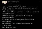 The original "How Hitler Could've Won" tweet by X user Royalist Weeb (@RoyalistW)