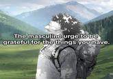 The masculine urge to be grateful for the things you have.