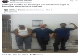 A "quote tweet":https://knowyourmeme.com/memes/quote-retweets-qrts of a William Banks "tweet":https://knowyourmeme.com/memes/sites/twitter-x that informed others of his eight-month prison sentence given to him for allegedly stealing and throwing out pro-Israel, Zionist signs in Connecticut. Banks went viral for his arrest and a series of videos and photos taken within the prison.