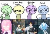 A Zenless Zone Zero version of the Genius, Smart but Dumb, Dumb but Smart, Idiot meme