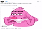 A "tweet":https://knowyourmeme.com/memes/sites/twitter-x using the Lovehound sniffing panties GIF.