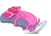 A "GIF":https://knowyourmeme.com/memes/cultures/gif of Lovehound humping a leg from the Pink Dog "Telegram":https://knowyourmeme.com/memes/sites/telegram GIFs, also known as the Lovehound sticker pack.