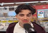 An image of Timothee Chalamet frowning. The image is from Nardwuar's interview with Chalamet.