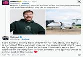 Dexerto · Dec 31, 2024 @Dexerto Follow X MrBeast is putting 2 pilots in a private jet for 100 days with unlimited fuel, and if they make it, they get to keep the jet IS MrBeast @MrBeast • Follow I see tweets asking how they'll fly for 100 days, the flying is a choice! They can just stay in the airport and don't have to fly anywhere it's just an option to make it more fun. Also we're tracking the carbon emitted and gonna offset it at the end of the video 5:53 PM - Dec 31, 2024