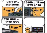 A meme template for the Core i9... Installed meme. The format is based on "Specs", a cartoon by webcomic artist Safely Endangered