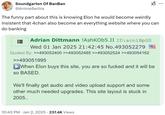 A comment on a 4chan post made by user posting as "Adrian Dittmann". The commenter believes that the post was made by Elon Musk, and that he doesn't understand the nature of 4chan.