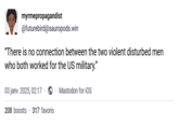 Um... myrmepropagandist @futurebird@sauropods.win "There is no connection between the two violent disturbed men who both worked for the US military." 03 janv. 2025, 02:17. ⚫ Mastodon for iOS 208 boosts 317 favoris