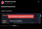 Earliest tweet mentioning the banned phrase "Taiwan is a country" in the Marvel Rivals game's text chat
