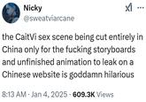 An Arcane fan finds irony in the storyboards and unfinished animation of the Caitvi sex scene being leaked in China out of all places.