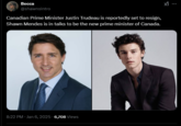 Весса @shawnsintro Canadian Prime Minister Justin Trudeau is reportedly set to resign, Shawn Mendes is in talks to be the new prime minister of Canada. x1 ... 8:22 PM - Jan 6, 2025 6,708 Views